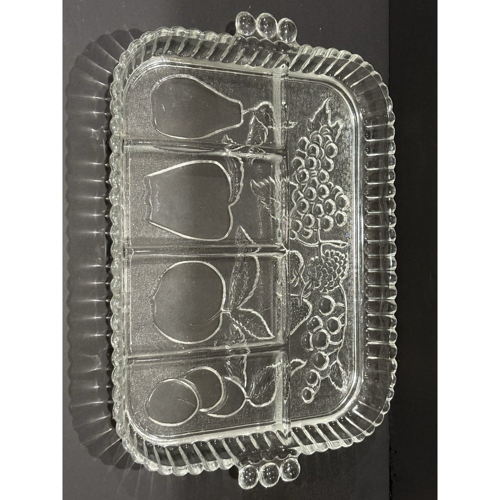 Vintage Indiana Glass Relish Tray Divided Five Section Clear Glass 9" x 12" EUC